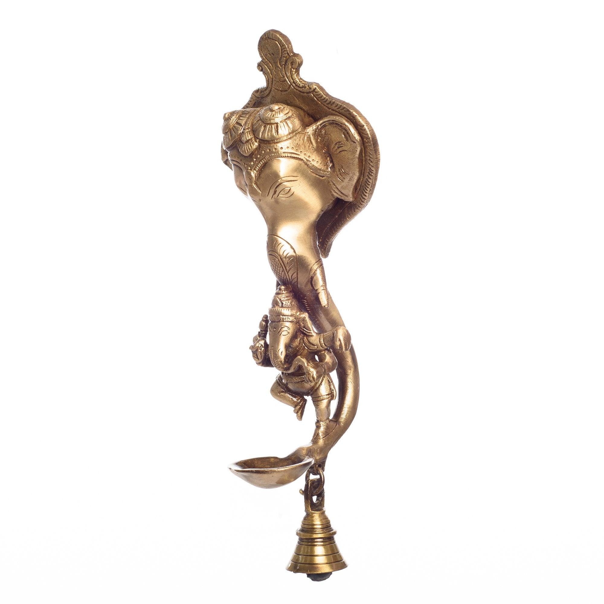 Ecraftindia Dancing Ganesha Brass Religious Wall Hanging Deepak With Bell (10 Cm X 7 Cm X 25, Brown And Golden), Standard